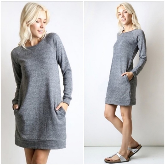 Zenana Outfitters Dresses | Zenana Outfitters Gray Sweater Dress Wpockets Nwt | Color: Gray | Size: S | Cyan_Skye's Closet